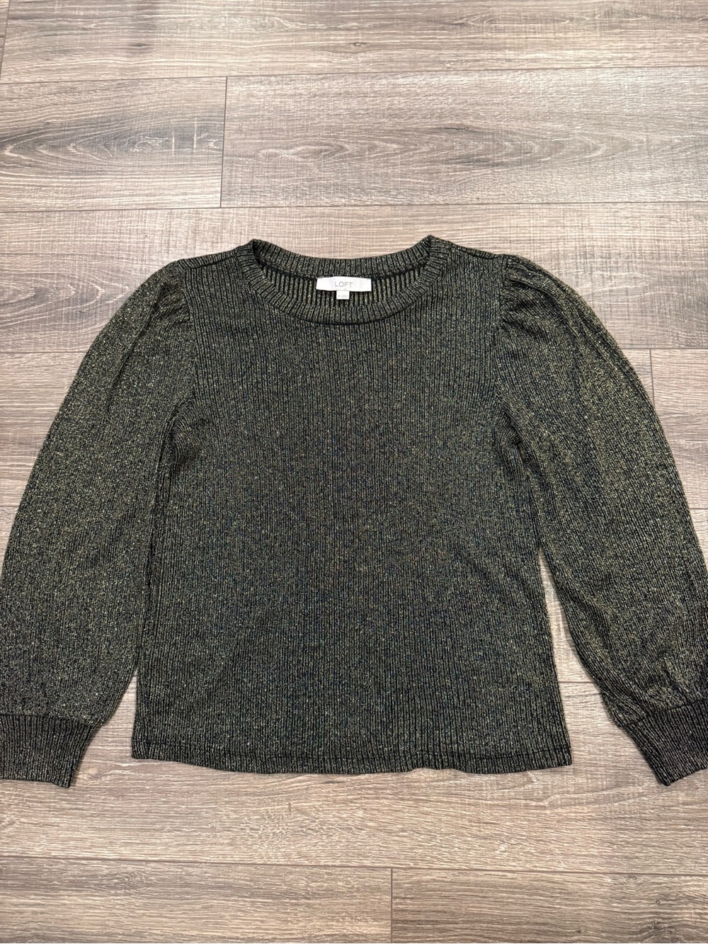 LOFT Metallic Knit Puff-Sleeve Top
